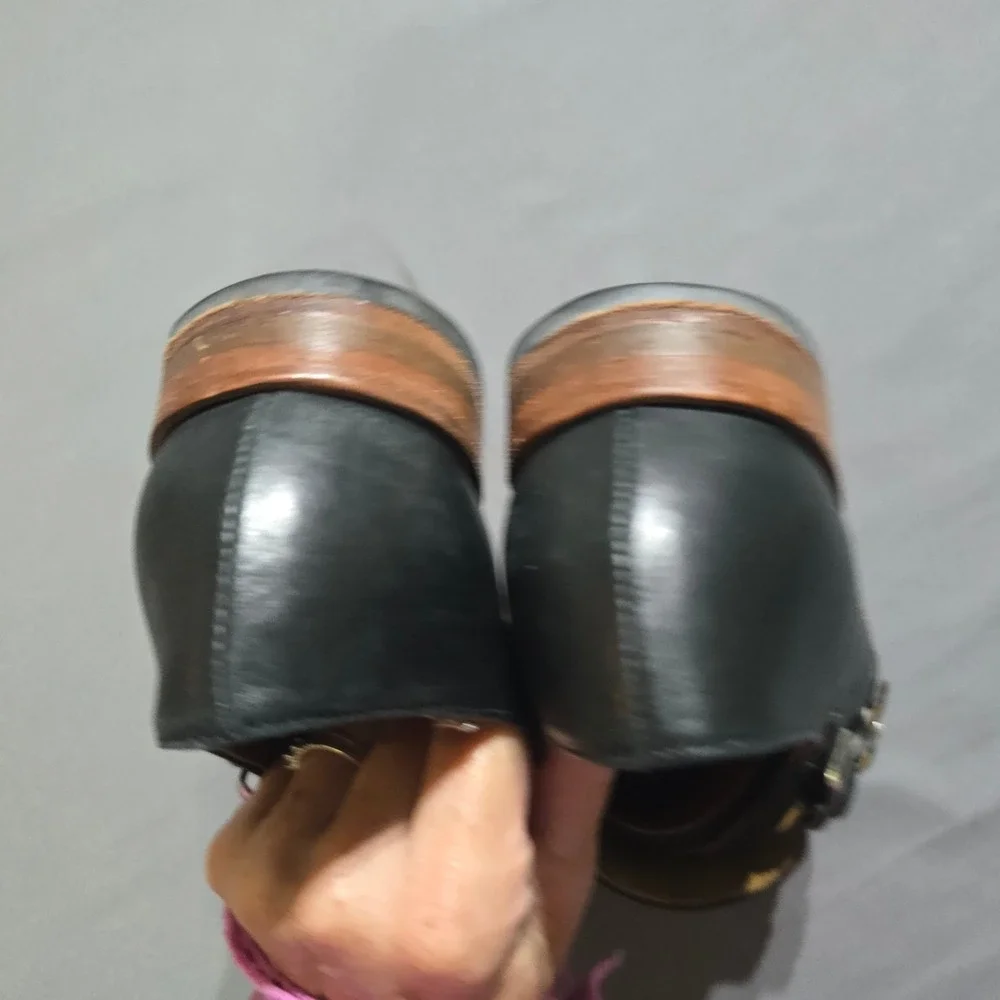 Belmore Australia Double Monk Strap Shoes 8 Black Leather Buckle Flat Loafers